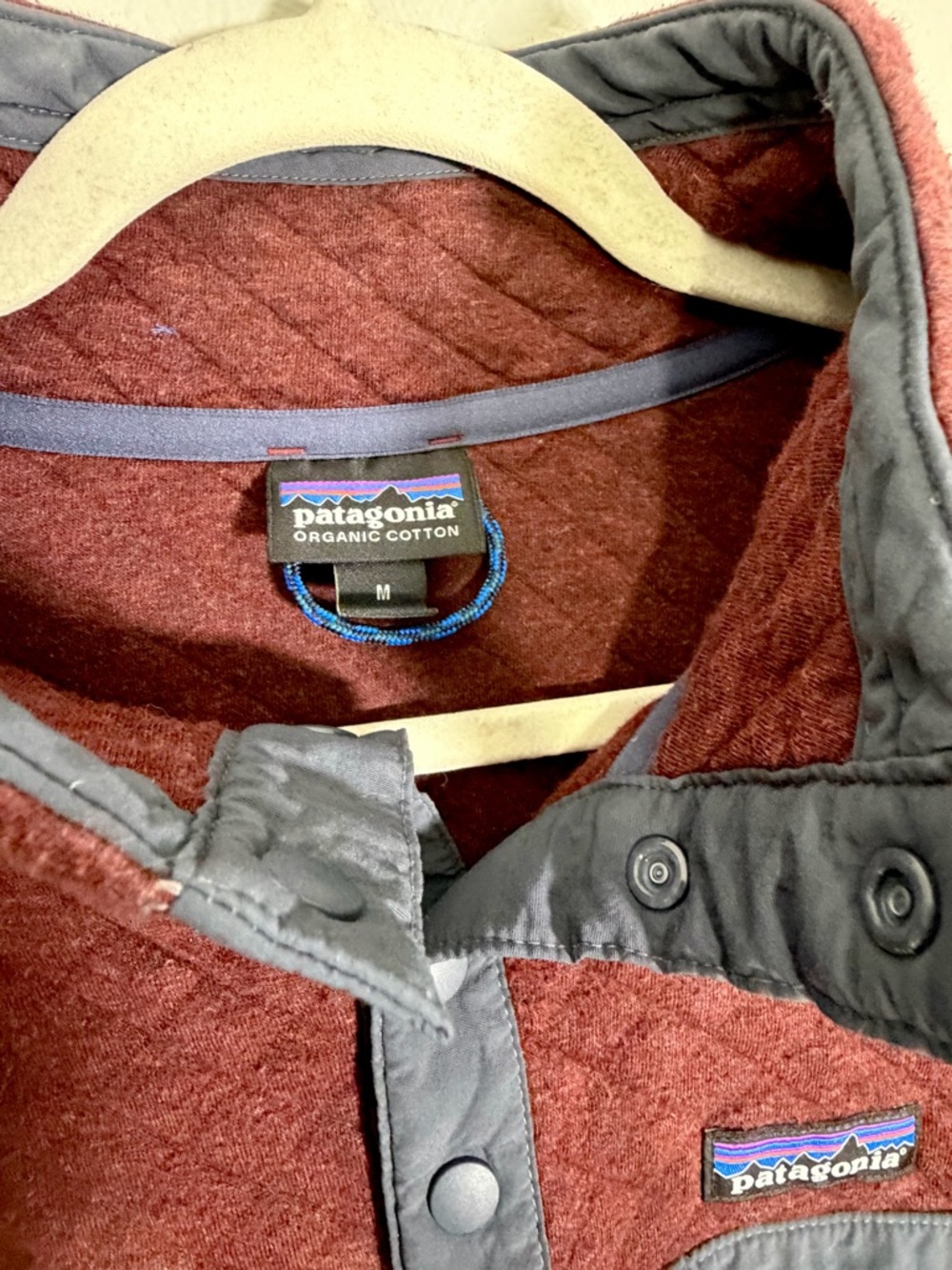 Patagonia Quilted Snap-T Pullover Sweatshirt Maroon Dark Ruby Cotton Women Med - Picture 7 of 9
